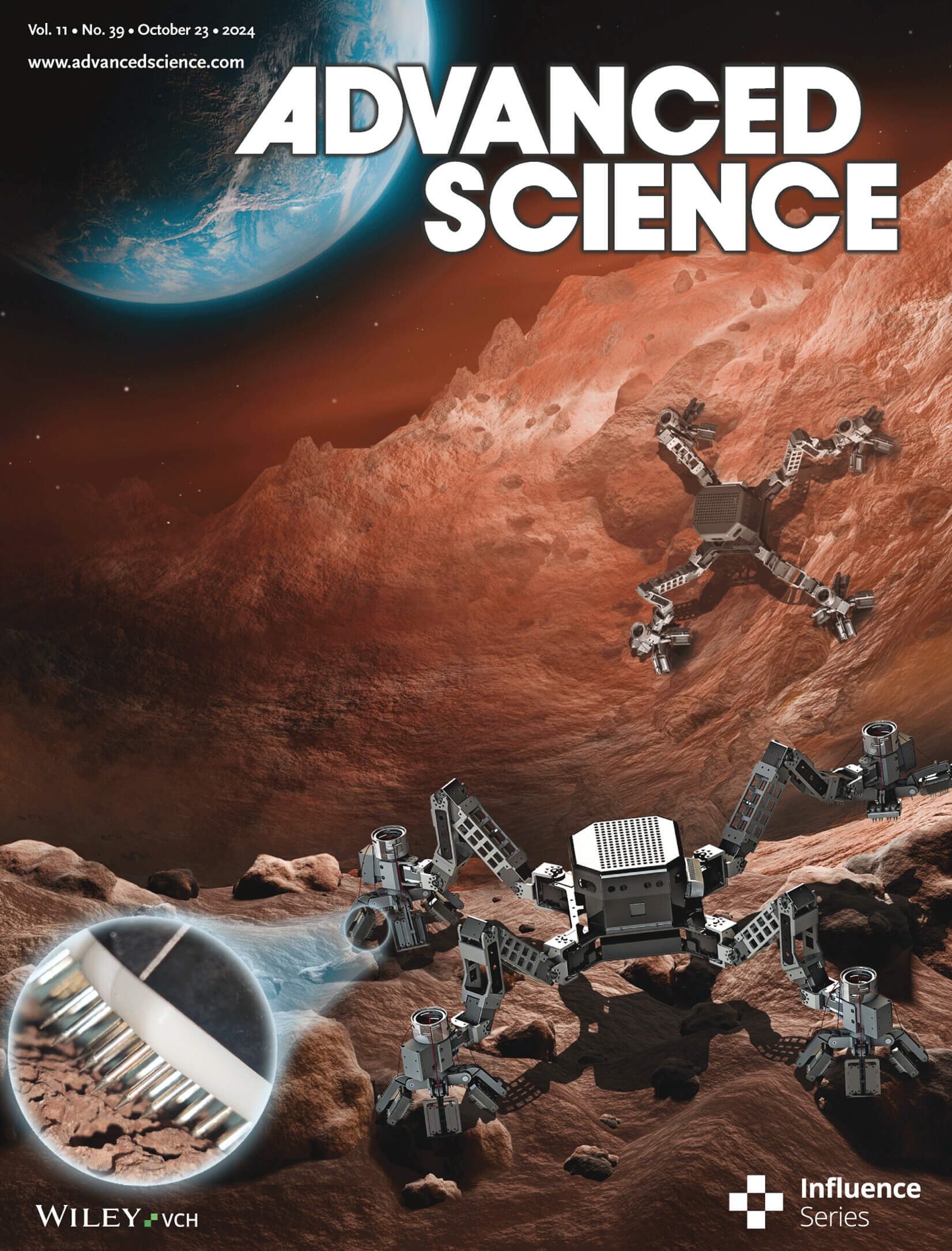 LetPub Journal Cover Art Design - Advanced Science; Intelligent Rock-Climbing Robot Capable of Multimodal Locomotion and Hybrid Bioinspired Attachment